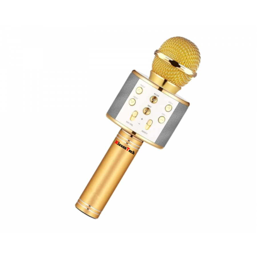 Microfon Karaoke KlaussTech, Bluetooth, Ajustabil, Putere 5W, Auriu
