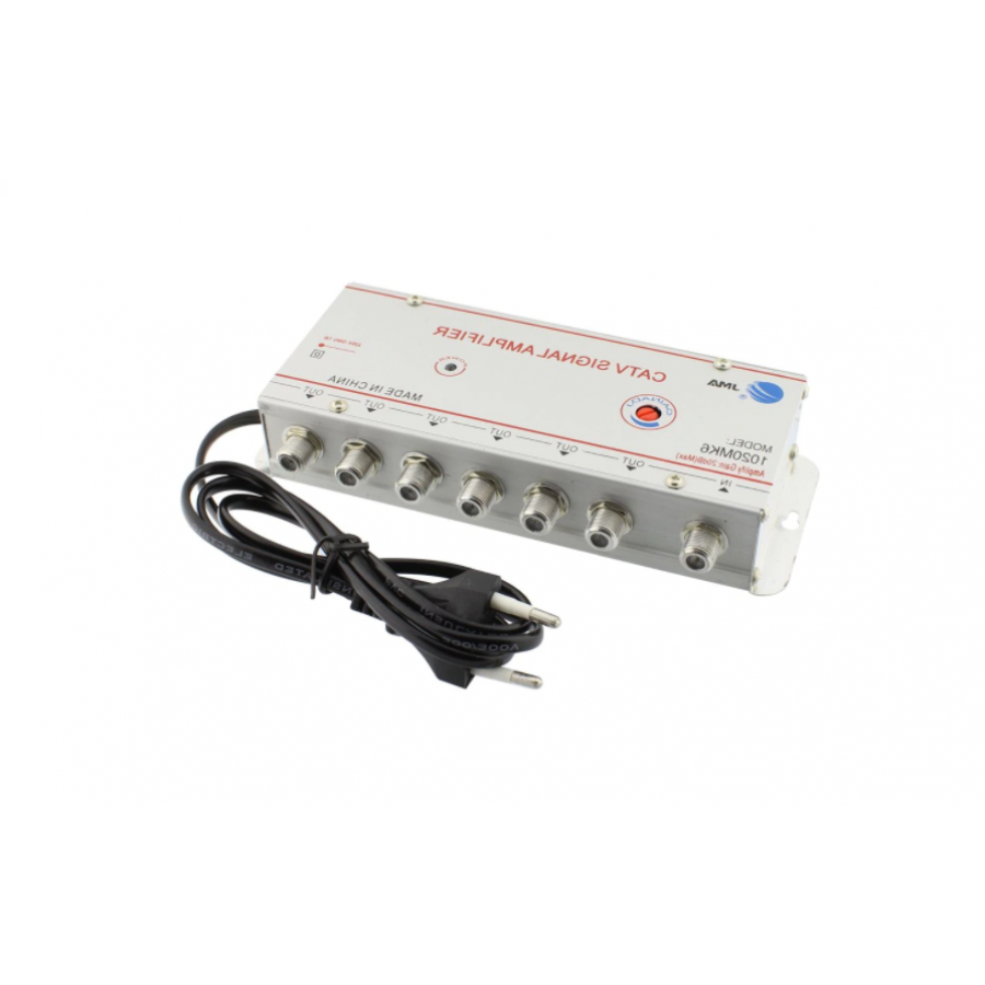 Amplificator Semnal TV KlaussTech, 6 Iesiri, 6 Cai, 220V-50Hz, Mareste Viteza de Transmisie, Alb