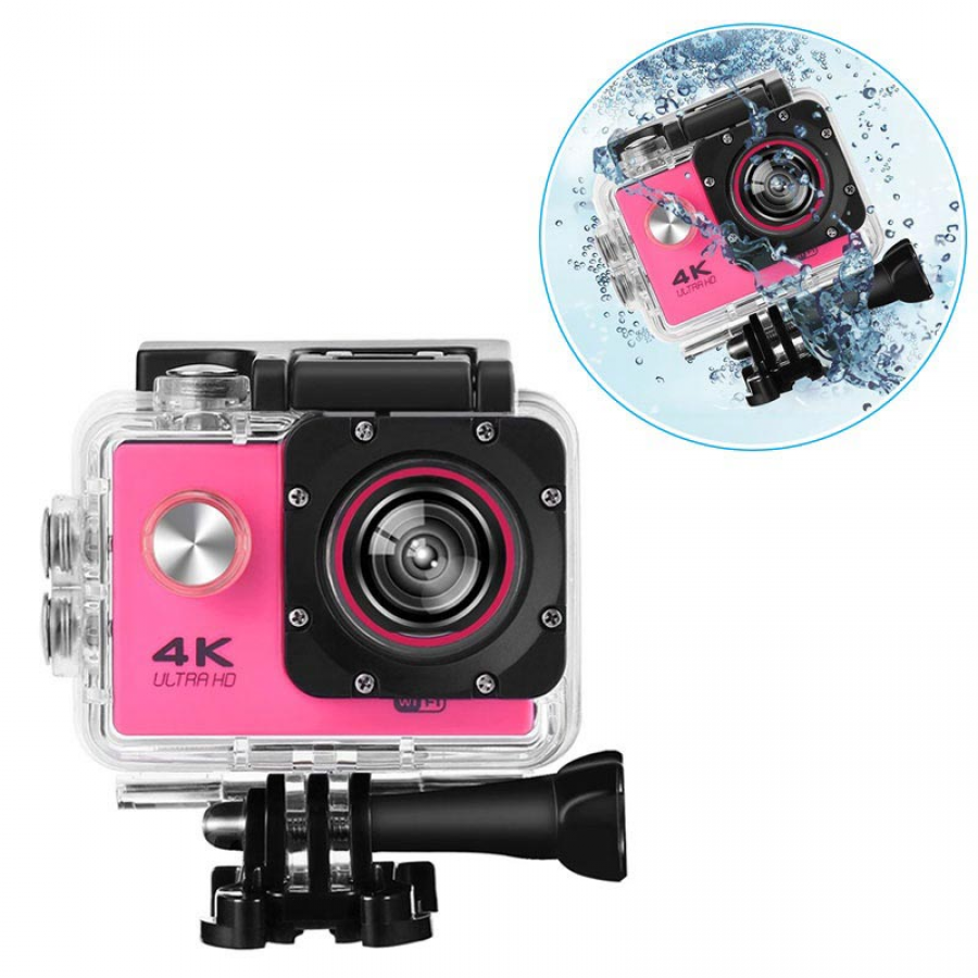 Camera Video Sport KlaussTech, Calitate 4K Ultra HD, Rezistenta la Apa, Roz