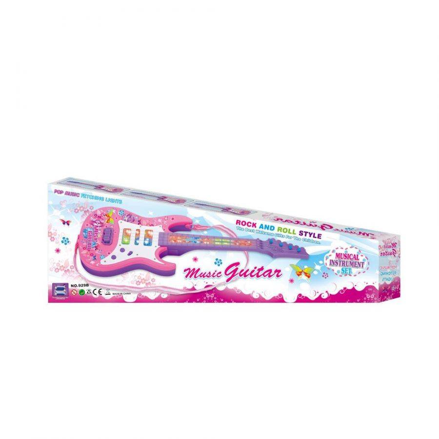 Chitara Electrica, Destinata pentru Copii, Dimensiune 52 cm, Lumini Atractive, Accesorii Incluse, Roz