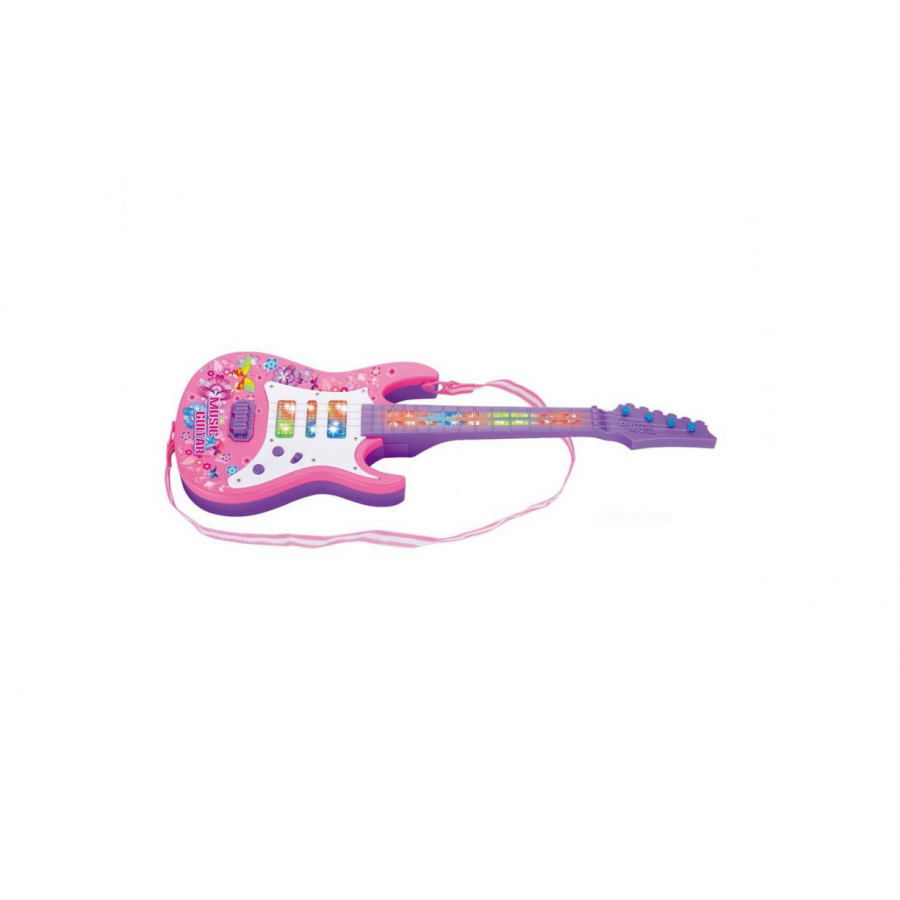 Chitara Electrica, Destinata pentru Copii, Dimensiune 52 cm, Lumini Atractive, Accesorii Incluse, Roz