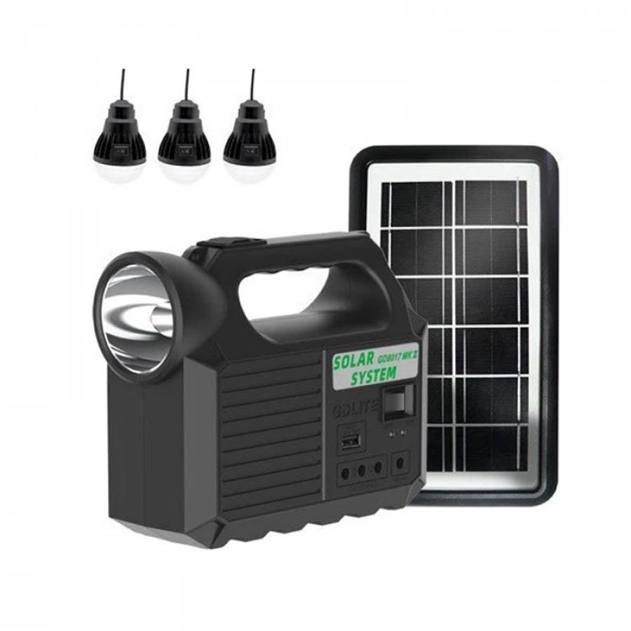 Kit Solar pentru Camping, Portabil, Lumina LED, Panou Solar Inclus, Accesorii Incluse, 12-30h de Iluminare, Negru