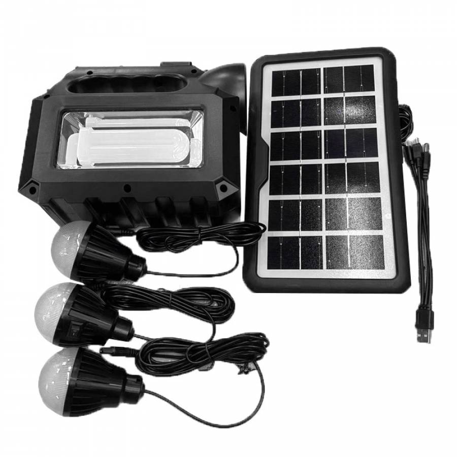 Kit Solar pentru Camping, Portabil, Lumina LED, Panou Solar Inclus, Accesorii Incluse, 12-30h de Iluminare, Negru
