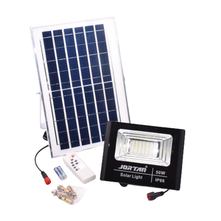 Proiector Solar, LED, Putere 50W, Lumina Alba, Cablu Lung, 49 LED-uri, Negru