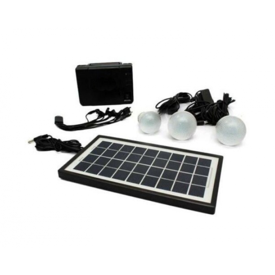 Sistem Solar Pentru Camping, 3 Becuri, Panou Solar Inclus, Usor de Transportat, Negru