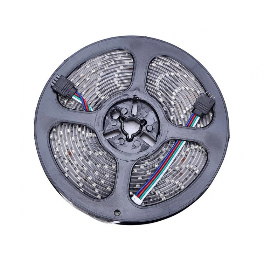 Kit Banda LED RGB, KlaussTech, Telecomanda si Transformator Incluse, Lungime Banda 5 m, 12v, 2A, 24W, Gri