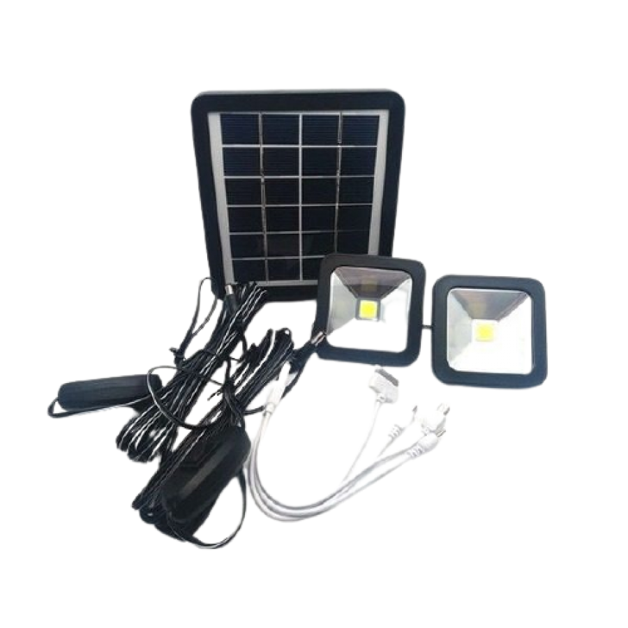 Kit Panou Solar, KlaussTech, Capacitate 5000 mAh, 2 Proiectoare LED, Curatare Usoara, Destinat pentru Camping, Negru