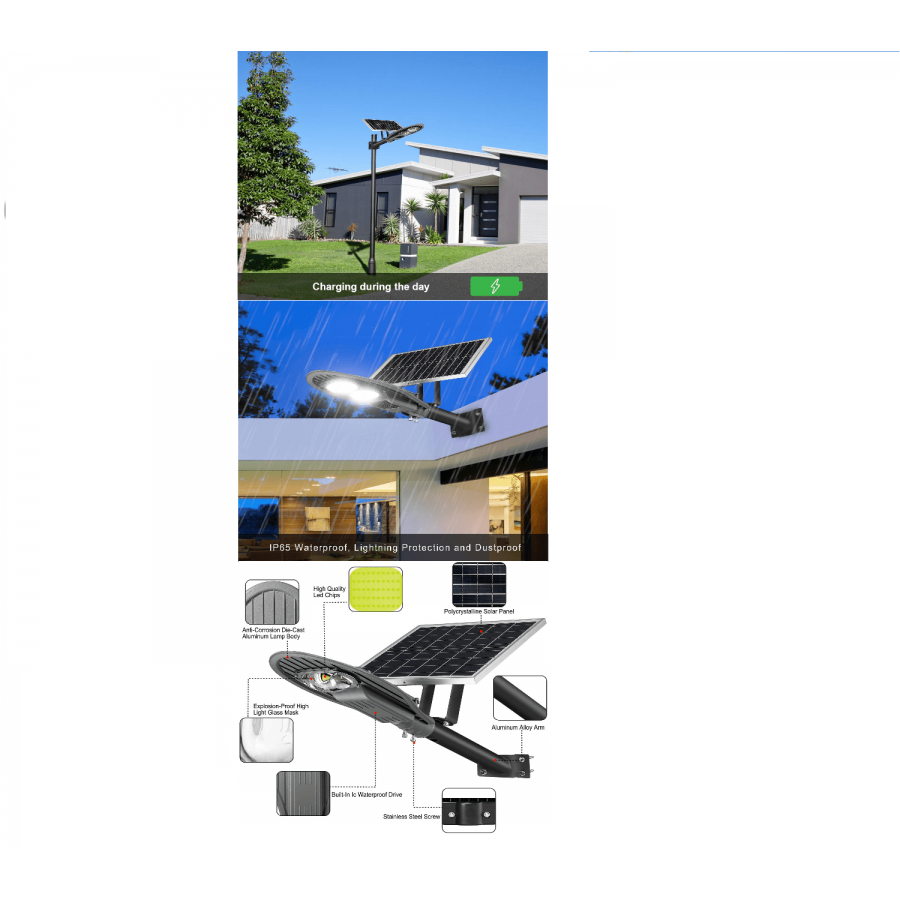 Lampa Solara Stradala, Incarcare Solara, Putere 80W, Telecomanda, Negru