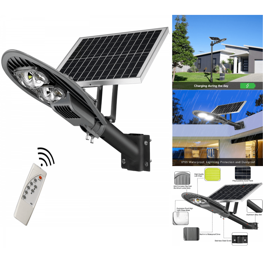 Lampa Solara Stradala, Incarcare Solara, Putere 80W, Telecomanda, Negru