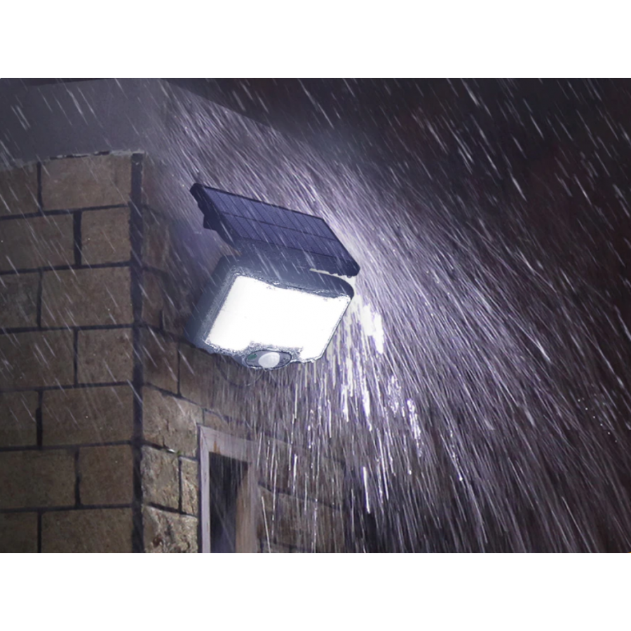 Lampa Solara KlaussTech, De Exterior, Telecomanda, 5 Celule, 168 LED-uri, Senzor de Miscare, Negru