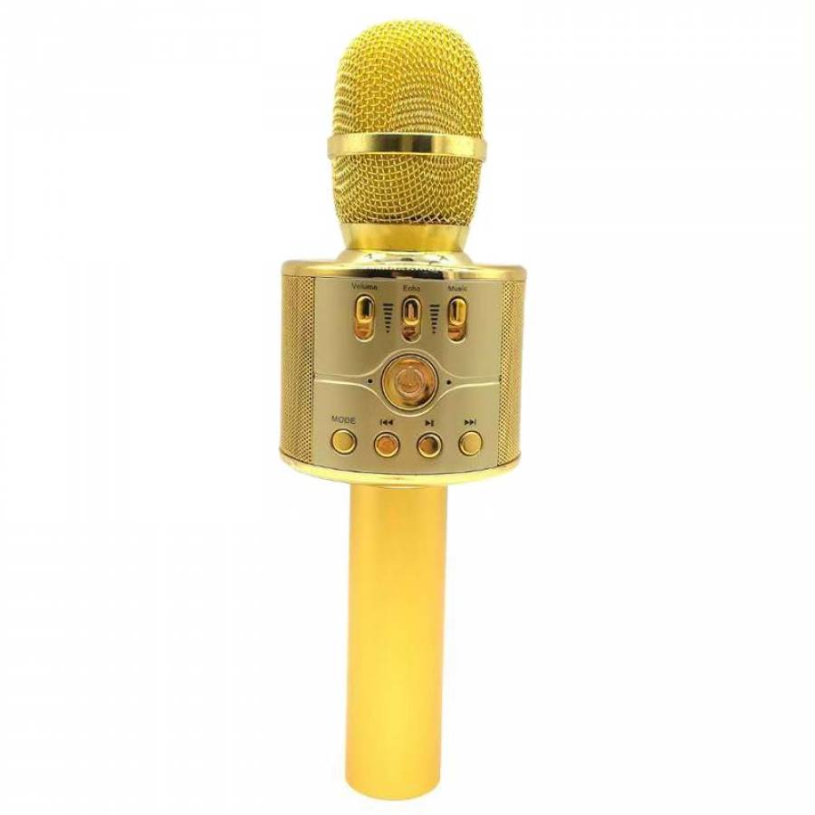 Microfon Wireless, KlaussTech, Karaoke, Portabil, Bluetooth, Card TF, AUX, USB, Auriu