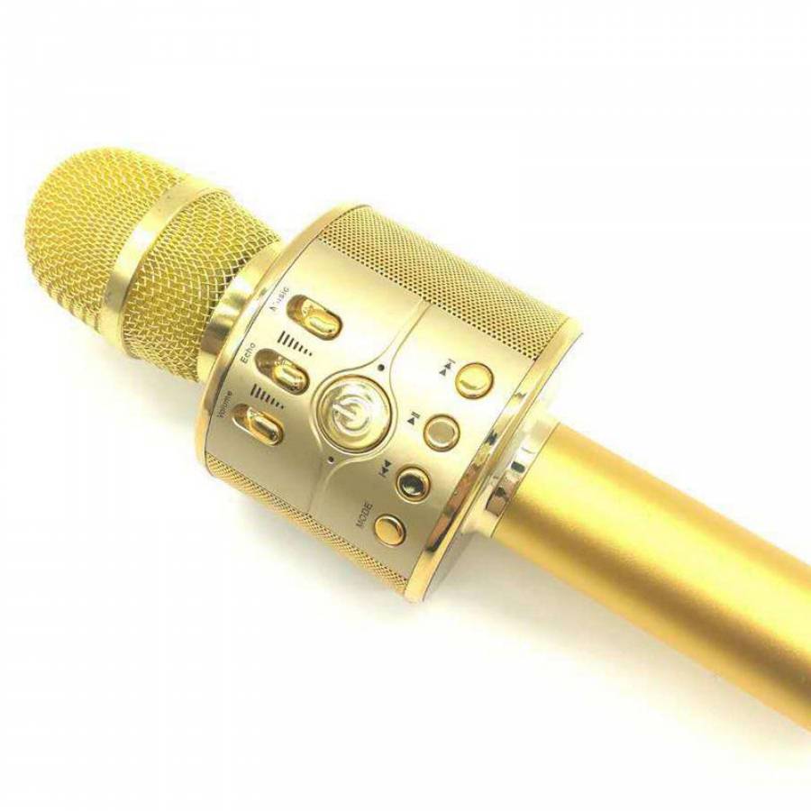 Microfon Wireless, KlaussTech, Karaoke, Portabil, Bluetooth, Card TF, AUX, USB, Auriu