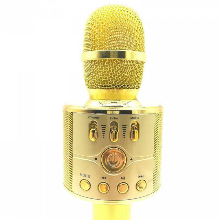 Microfon Wireless, KlaussTech, Karaoke, Portabil, Bluetooth, Card TF, AUX, USB, Auriu