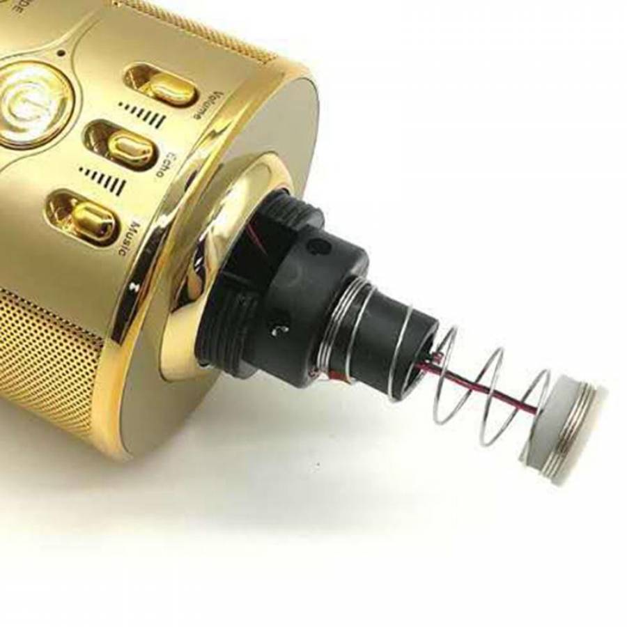 Microfon Wireless, KlaussTech, Karaoke, Portabil, Bluetooth, Card TF, AUX, USB, Auriu