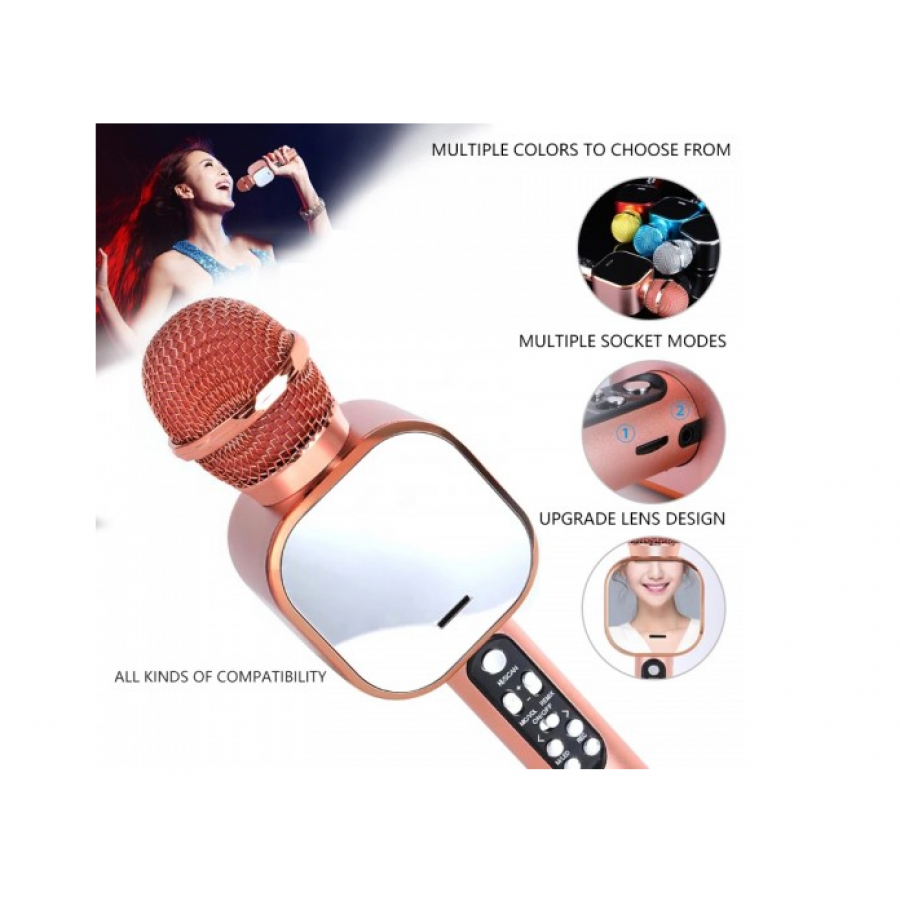 Microfon Wireless KlaussTech, Karaoke, Portabil, Bluetooth, Card TF,  USB, Roz
