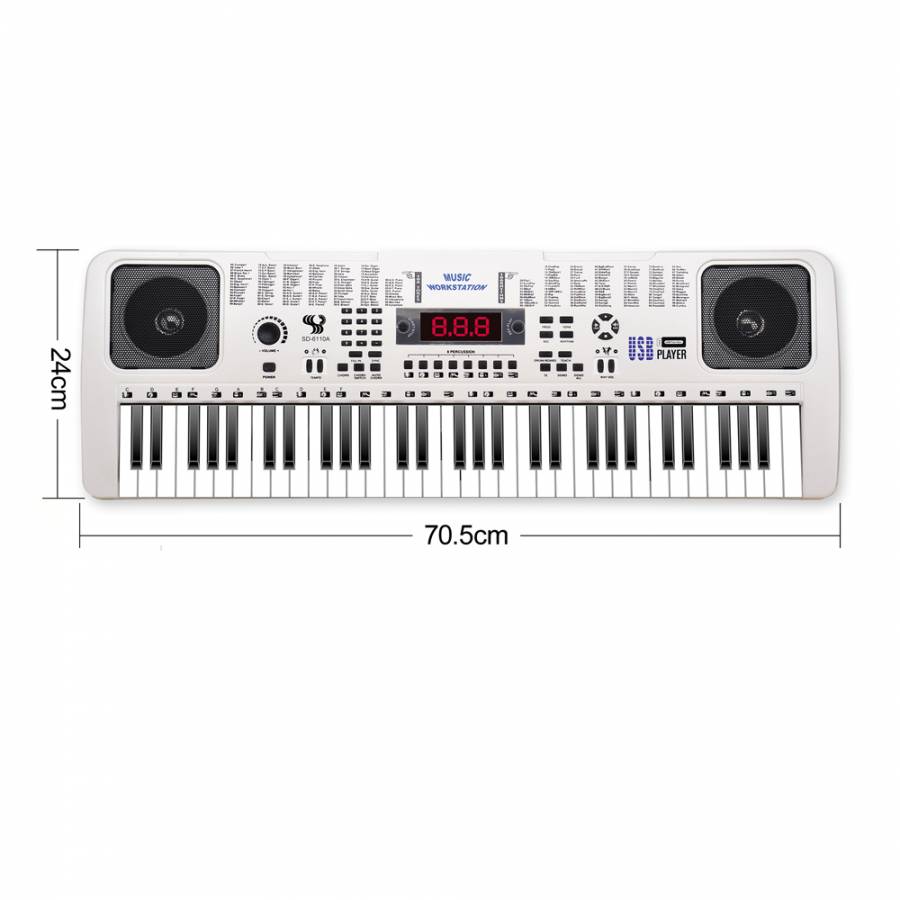 Orga Muzicala Pentru Copii, KlaussTech, 61 de Clape, Diverse Functii, Accesorii Incluse, Alb