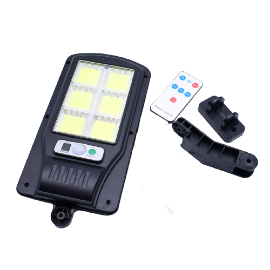 Lampa Solara Stradala KlaussTech, Senzor de Proximitate, Incarcare Solara, Control prin Telecomanda, 6 Zone de Iluminat, Negru