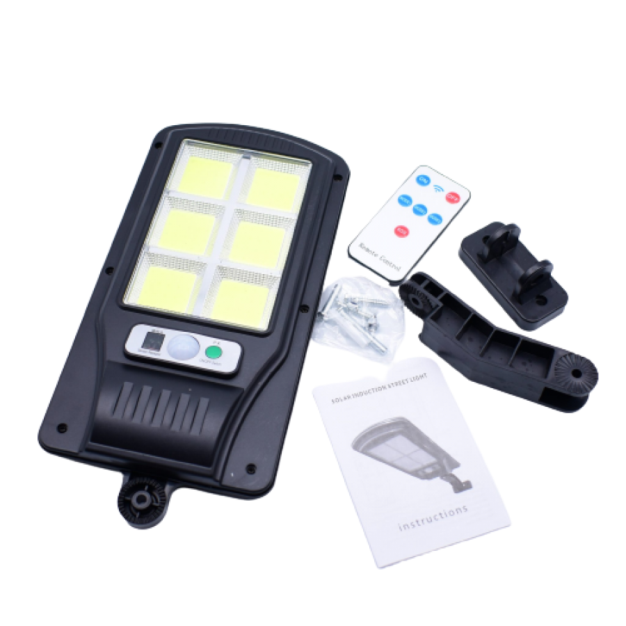 Lampa Solara Stradala KlaussTech, Senzor de Proximitate, Incarcare Solara, Control prin Telecomanda, 6 Zone de Iluminat, Negru