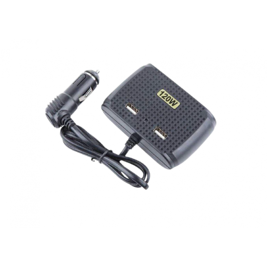 Priza Auto, KlaussTech, 3 Intrari, 2xUSB, Conectare la Bricheta Auto, 120W, Negru