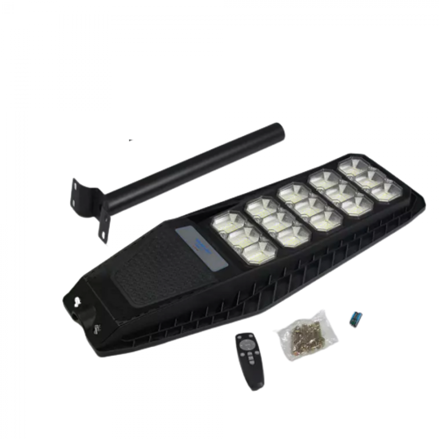 Lampa Solara Stradala KlaussTech, Telecomanda, Incarcare Solara, Putere 300W, 2400 Lumeni, Negru