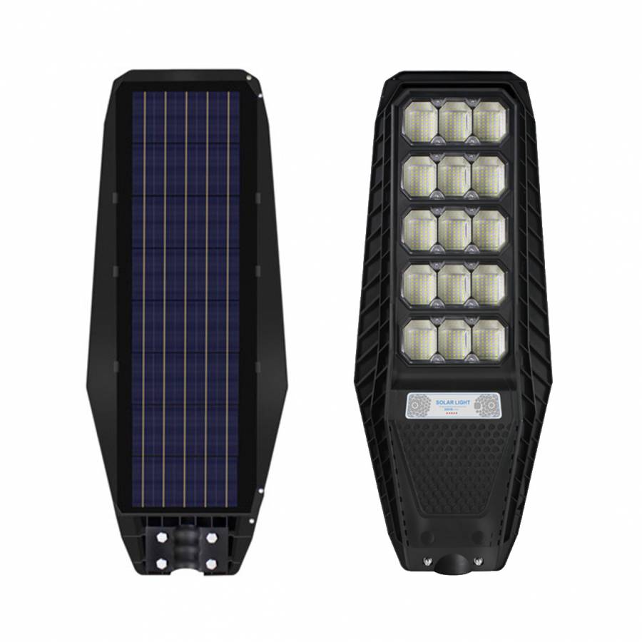 Lampa Solara Stradala KlaussTech, Telecomanda, Incarcare Solara, Putere 300W, 2400 Lumeni, Negru