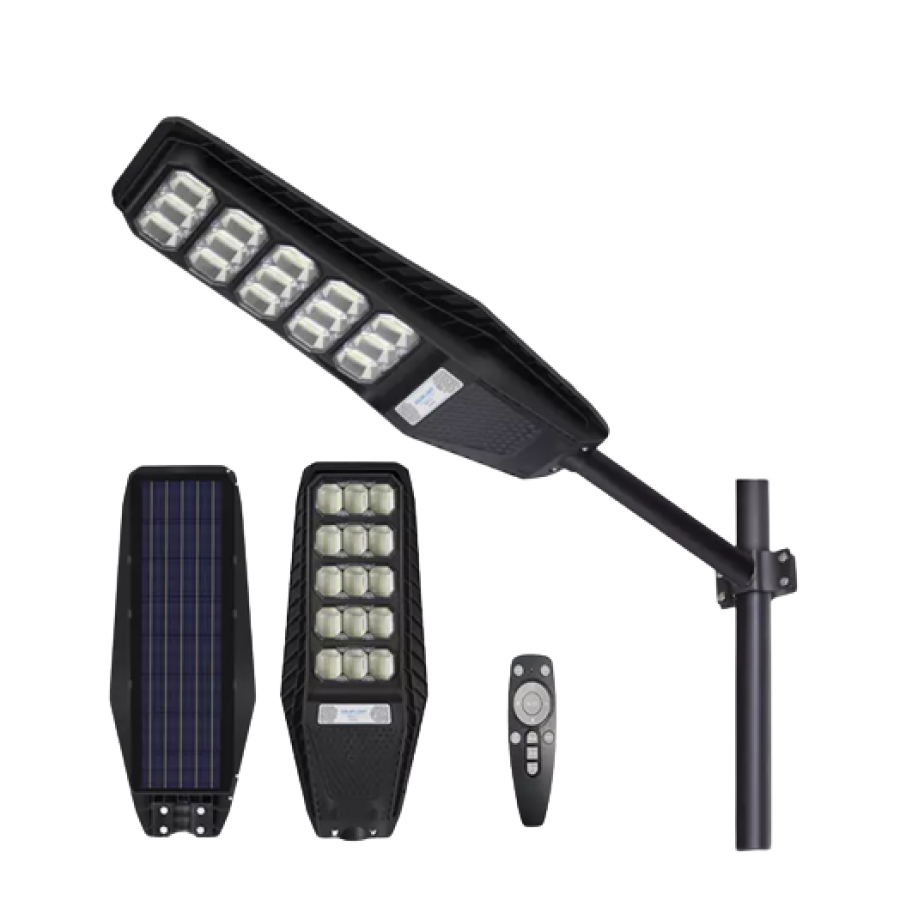 Lampa Solara Stradala KlaussTech, Telecomanda, Incarcare Solara, Putere 300W, 2400 Lumeni, Negru