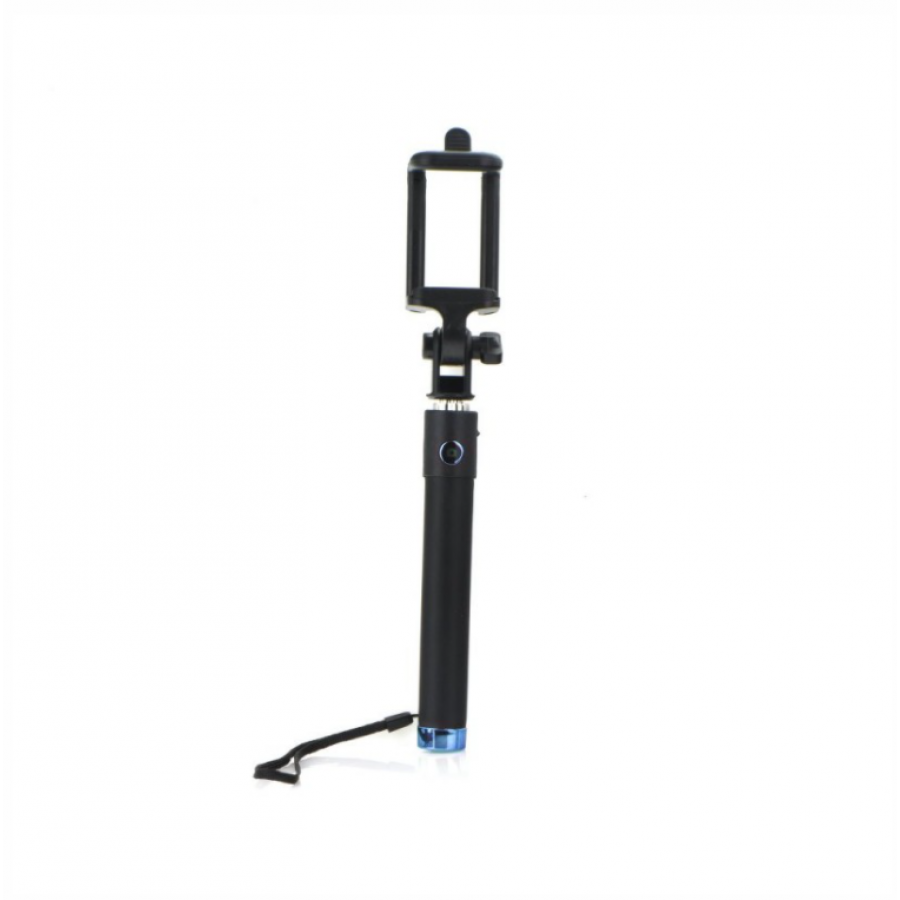 Selfie Stick KlaussTech, Conectare prin Jack de 3.5 mm, Extensibil, Lungime 75 cm, Negru/Albastru