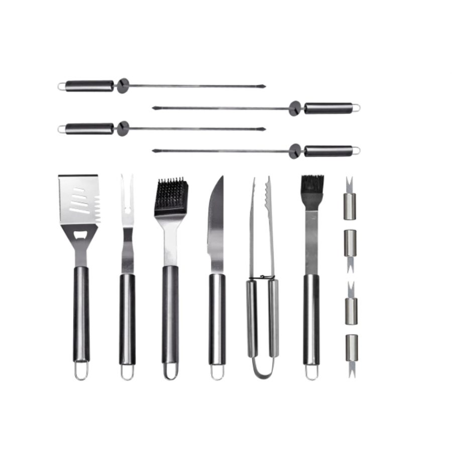 Set de 14 Ustensile pentru Gratar, KlaussTech, Inox, Greutate Redusa, Argintiu