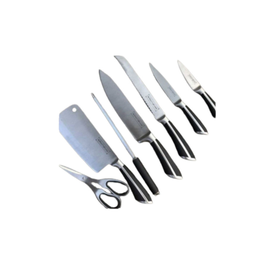 Set de 8 Cutite Klausstech, Manere Ergonomice, Lame Ascutite Inox, Gri/Negru