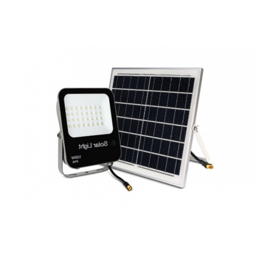 Proiector Cu Panou Solar,  KlaussTech, Putere 100w, Lumina Rece, 14000 Lumeni, Negru