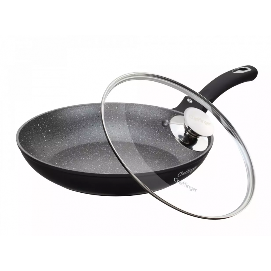 Tigaie Universala, Diametru 28 cm, Capac din Sticla, Anti Lipire, Maner Ergonomic, Negru
