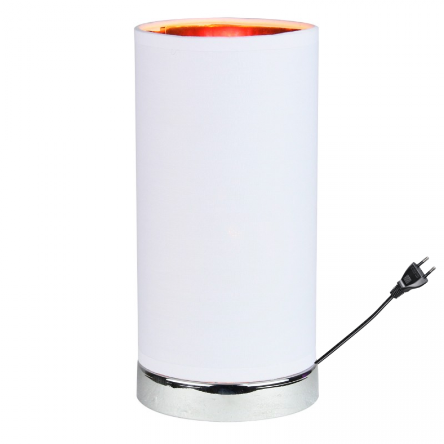 Veioza, Design Cilindric, Material Metal, Putere 40W, Buton ON/OFF, Alb/Argintiu