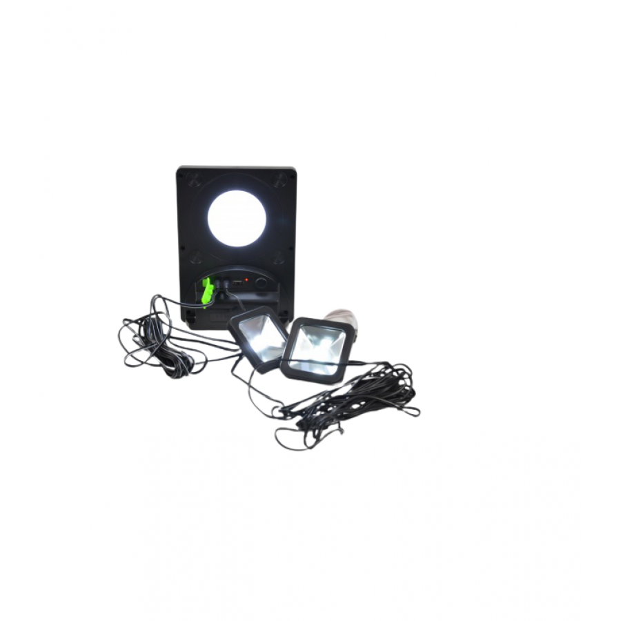 Kit Panou Solar, KlaussTech, Capacitate 5000 mAh, 2 Proiectoare LED, Curatare Usoara, Destinat pentru Camping, Negru