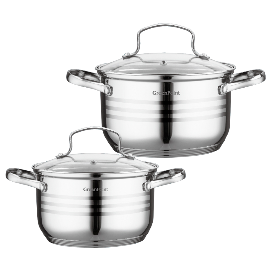 Set de 2 Oale cu Capace, Capacitate 2.3 L, 3.3 L, Material Inox, Spalare Rapida, Argintiu