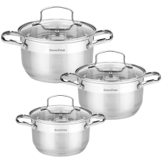 Set de 3 Oale cu Capace, Capacitate 1.8 L, 2,5 L, 3,5 L, Material Inox, Spalare Rapida, Argintiu