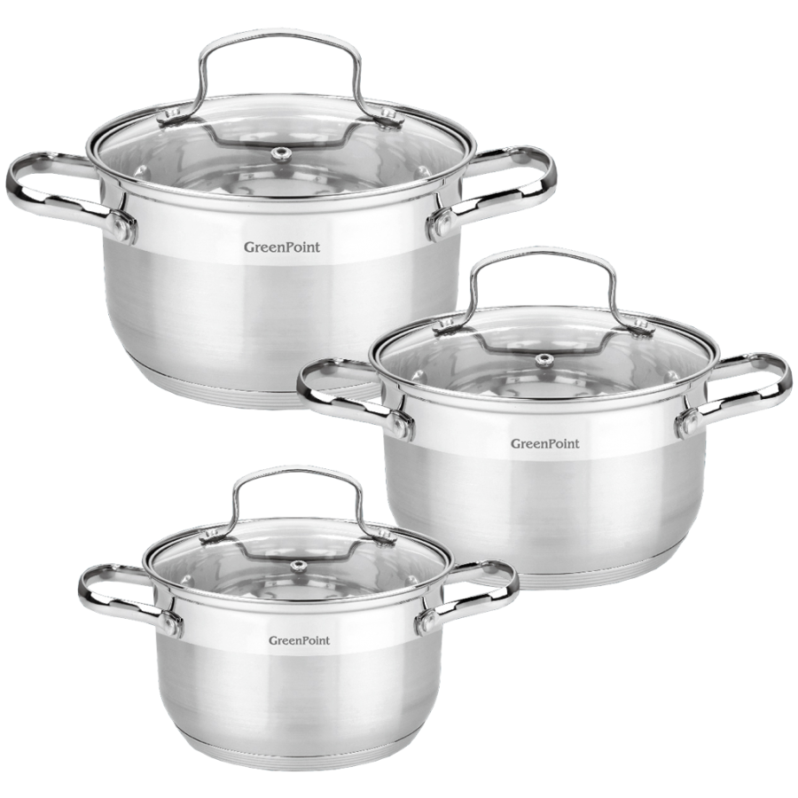 Set de 3 Oale cu Capace, Capacitate 1.8 L, 2,5 L, 3,5 L, Material Inox, Spalare Rapida, Argintiu