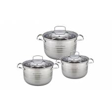 Set de 3 Oale cu Capace, Capacitate 1.5 L, 2,3 L, 3,3 L, Material Inox, Spalare Rapida, Argintiu