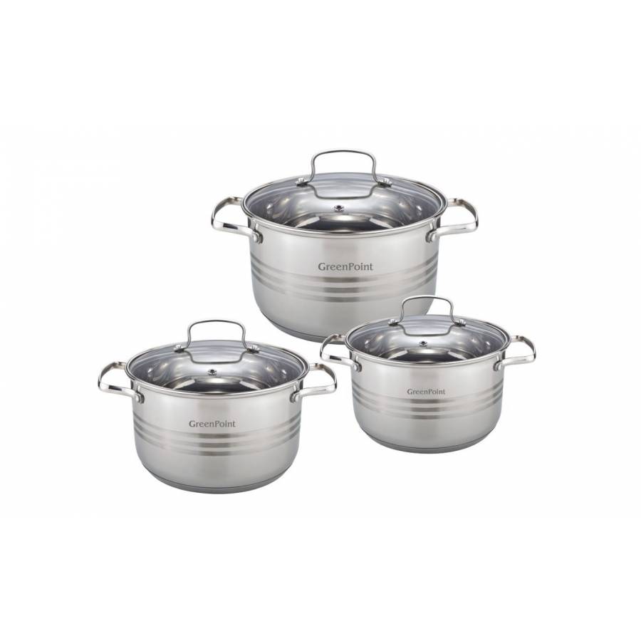 Set de 3 Oale cu Capace, Capacitate 1.5 L, 2,3 L, 3,3 L, Material Inox, Spalare Rapida, Argintiu