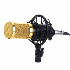 Microfon Profesional de Studio Condenser cu stand inclus pentru Inregistrare Vocala, Streaming, Gaming, Karaoke, Gold