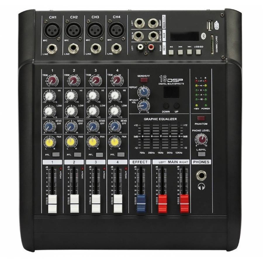 Mixer amplificat audio KlaussTech, 4 canale, Consola DJ , Afisaj digital, USB