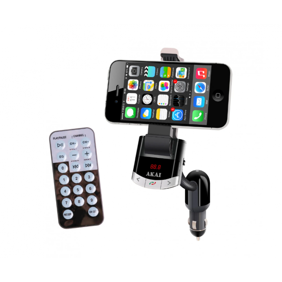 Modulator FM AKAI FMT-8118BT cu suport telefon, Bluetooth, functie incarcare telefon si handsfree, telecomanda