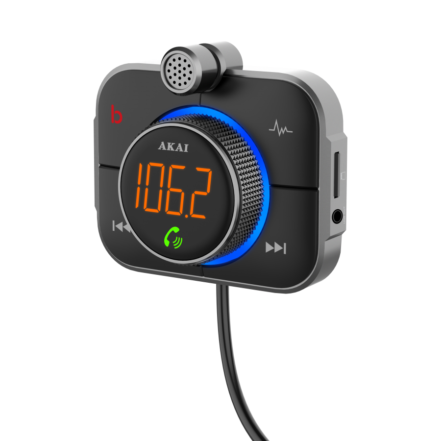 Modulator FM AKAI FMT-95BT, 87,5-108 MHz, Bluetooth, cititor USB, micro SD Card, iluminare LED