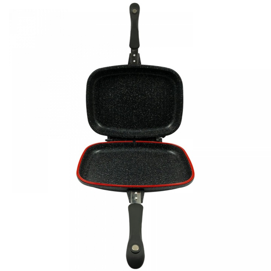 Tigaie grill dublu Samus, dreptunghiulara, aluminiu turnat, garnitura, 32 x 25 x 7 cm, Negru