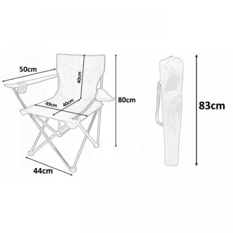 Scaun Pliabil Camping, Pescuit, Negru, 52 X 52 X 80 Cm