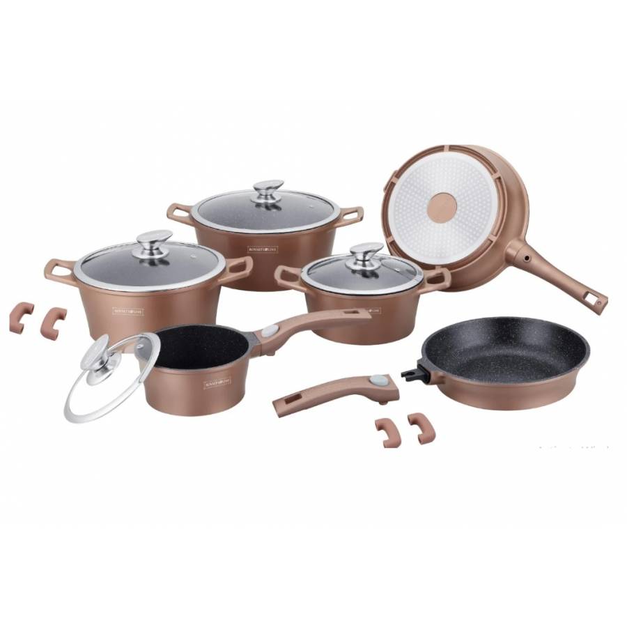 Set oale de gatit marmorate, 14 piese, inductie, maro