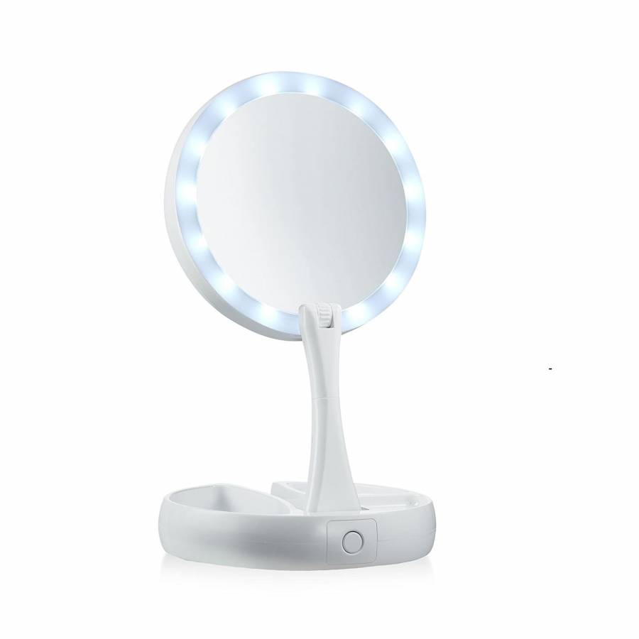 Oglinda Iluminata pentru Machiaj KlaussTech, Marire 10x, Reglabila, Usor de Folosit, Usor de Instalat, Alb