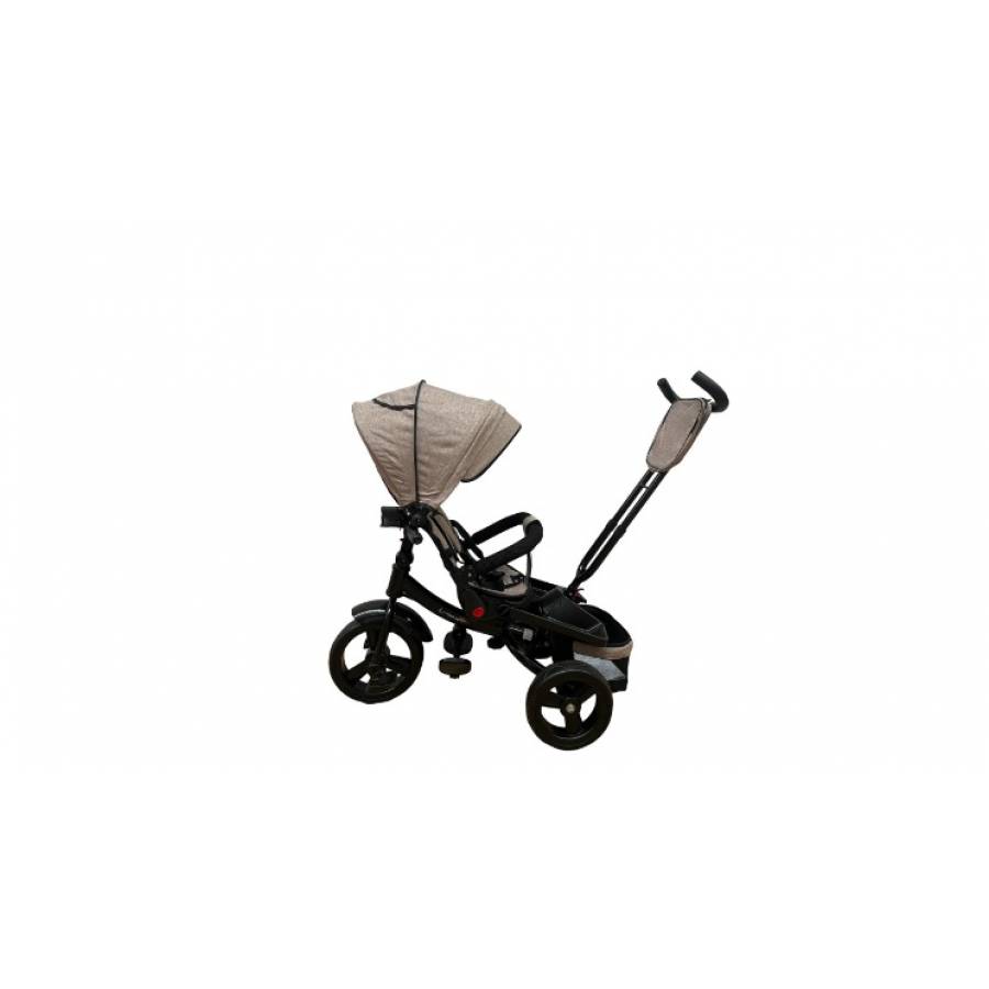 Tricicleta cu scaun reversibil, pozitie de somn, pedale si far cu lumina,crem