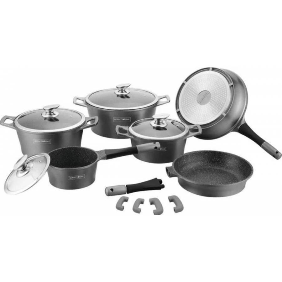 Set oale de gatit,14 piese, invelis marmura, gri