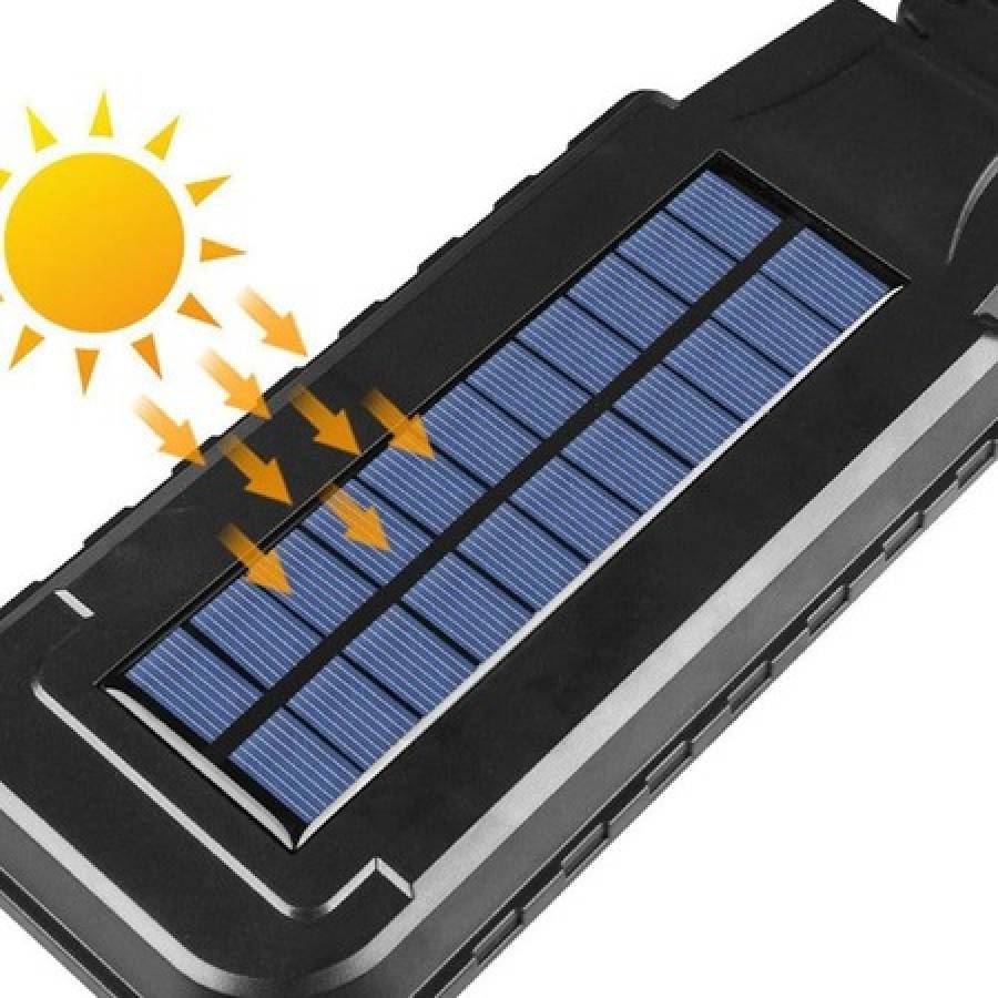 Lampa solara stradala KlaussTech, 60 LED, senzor de miscare, incarcare solara, negru