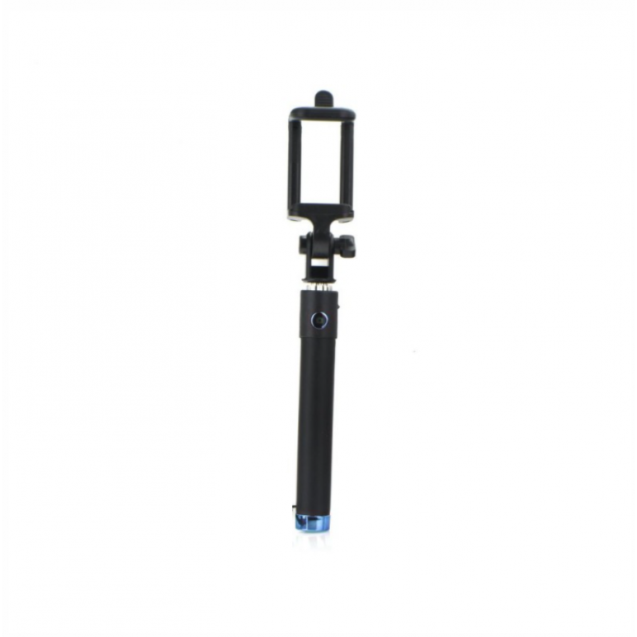 Selfie Stick KlaussTech, Conectare prin Jack de 3.5 mm, Extensibil, Lungime 75 cm, Negru/Albastru